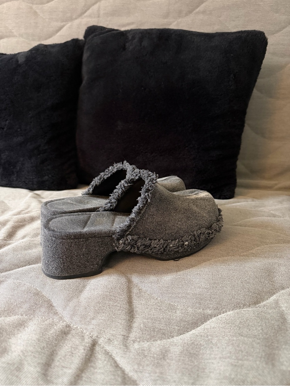 Zara Denim Studded Platform Mules